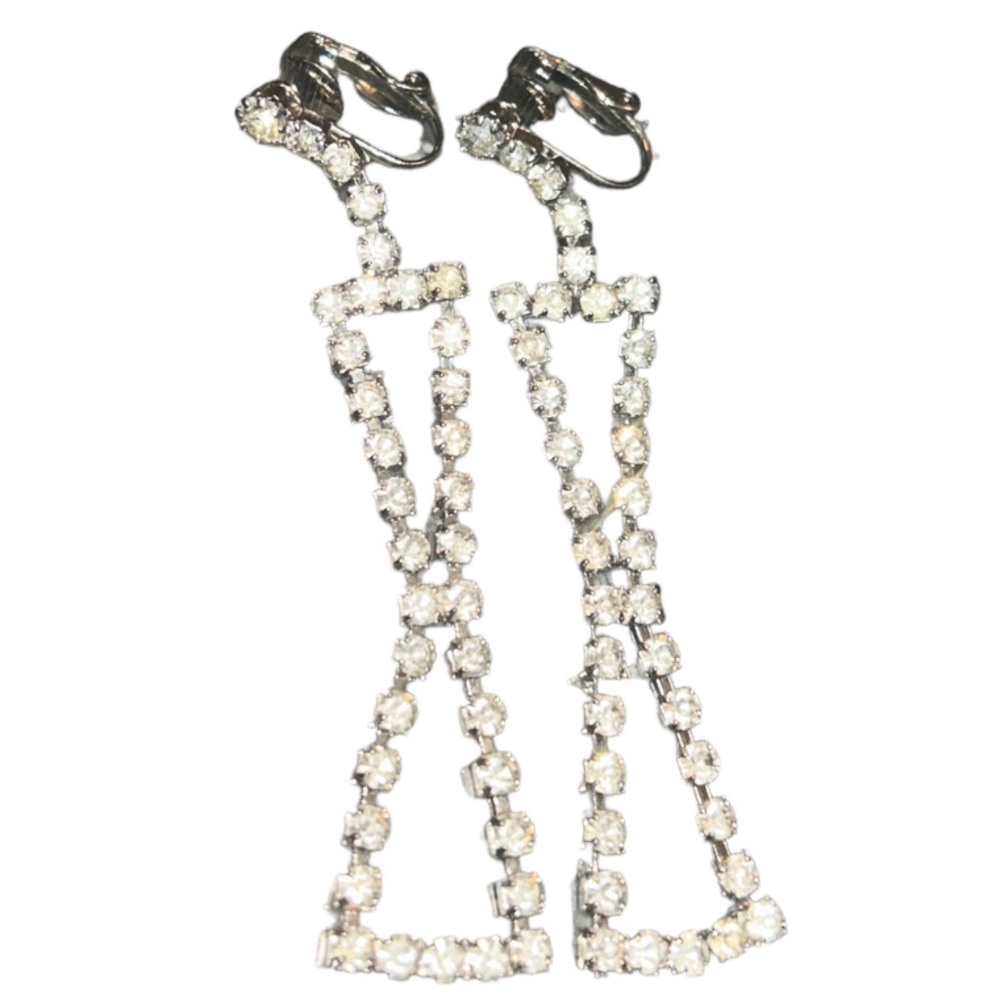 vintage retro 80s costume cubic zirconia clip on dangly earrings
